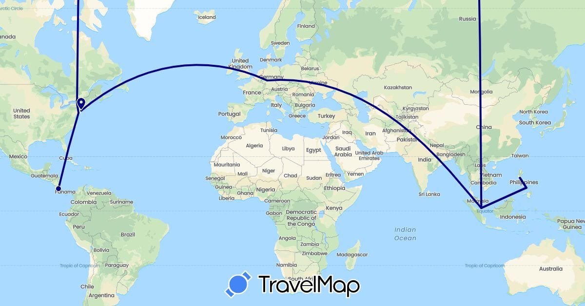 TravelMap itinerary: driving in Costa Rica, Germany, Philippines, Singapore, United States (Asia, Europe, North America)